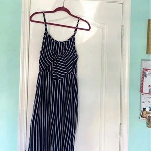 Blue and white striped jumpsuit